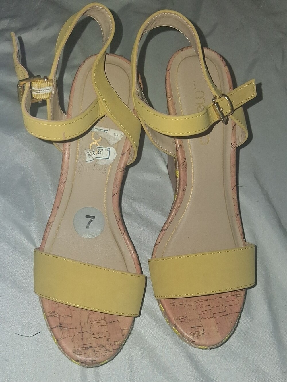 ...Me Too Yellow Strap And Cork Wedge Sandals with Buckle Size 7 Never Worn